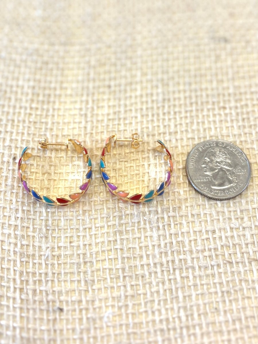 Mini 18K Gold Filled Rainbow Flower Enamel Hoops - Made X Hudson