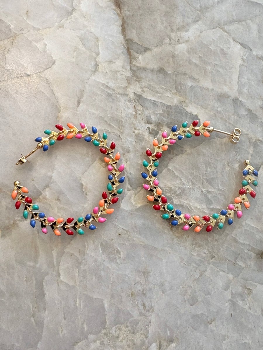 Flat 18k Gold Filled Rainbow Flower Enamel Hoops - Made X Hudson