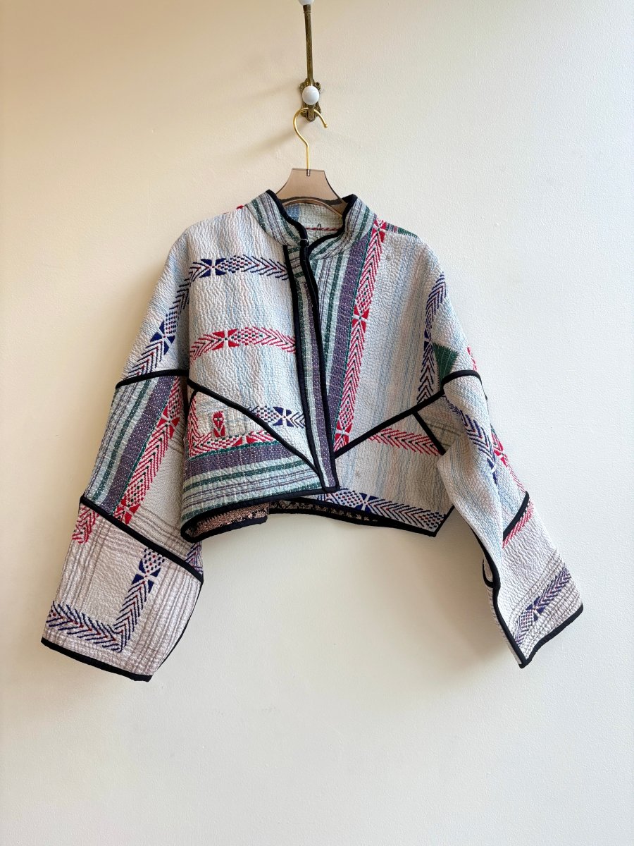 Reversible Kaira Quilted Cropped Jacket in Colors White, Blue, Purple, Green, Red & White, Light Grey, Green, Purple, Red, Peach - Made X Hudson