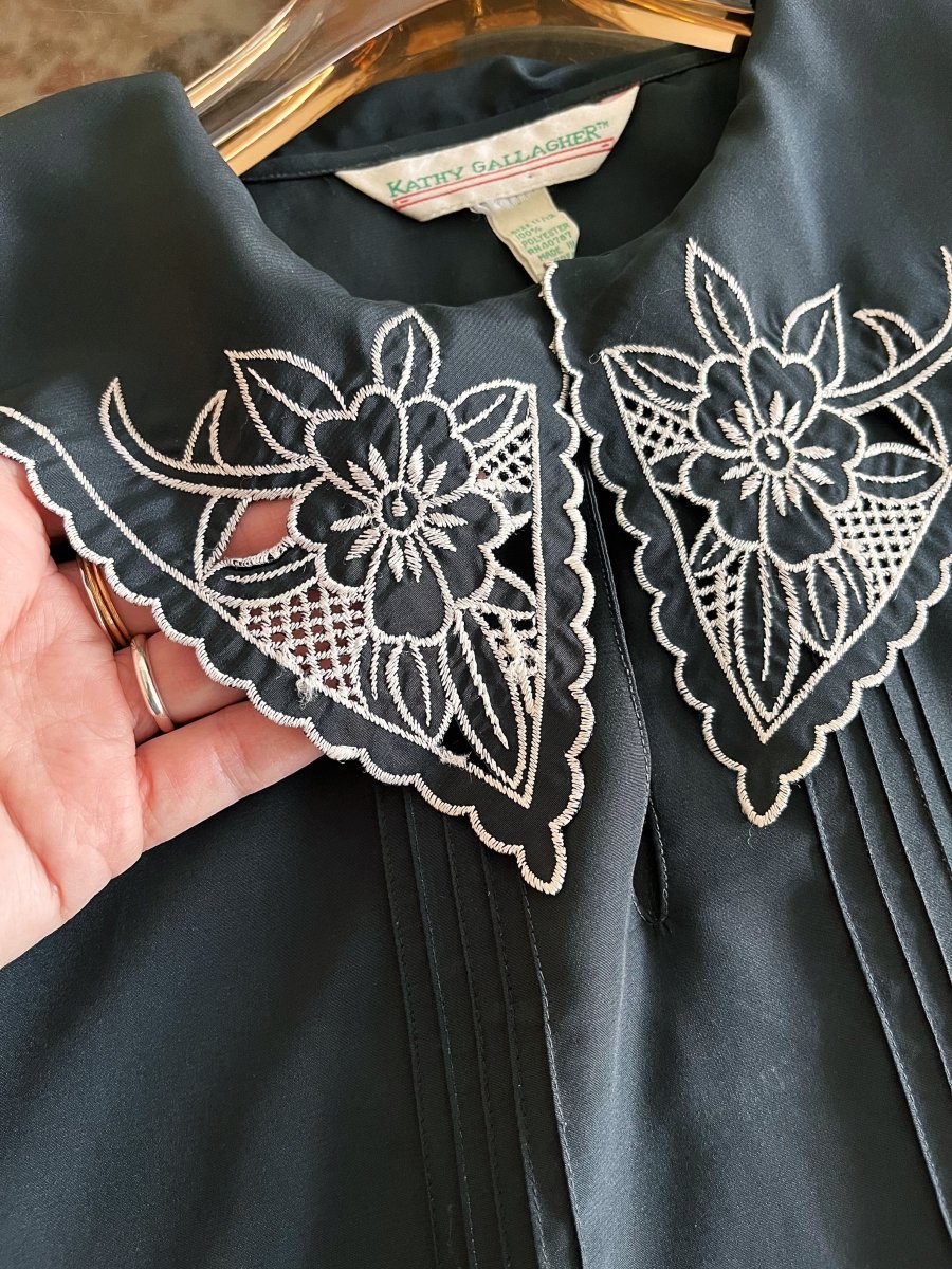“Wednesday’s” Black Dress with Embroidered Collar (Vintage) - Made X Hudson