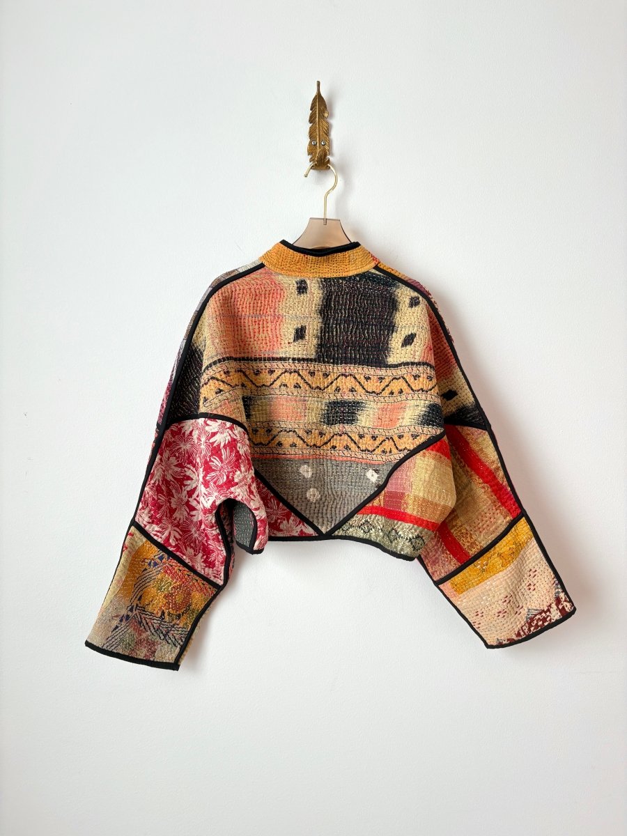 Reversible Kaira Quilted Cropped Jacket in Colors Marigold, Salmon, Red, Grey & Sage, Black, Purple, Powder Blue - Made X Hudson