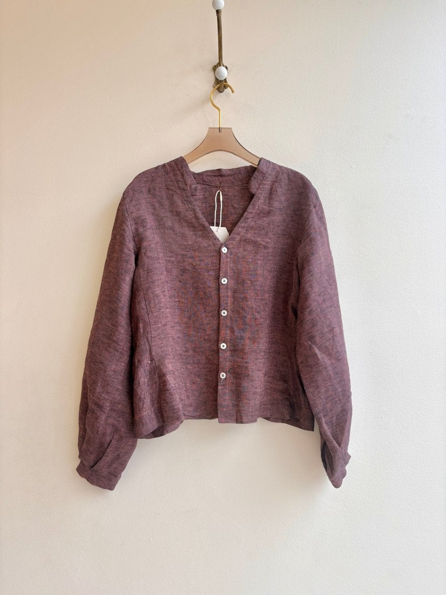 Plum Linen Zero - Waste Button - Front Cropped Blouse - Made X Hudson
