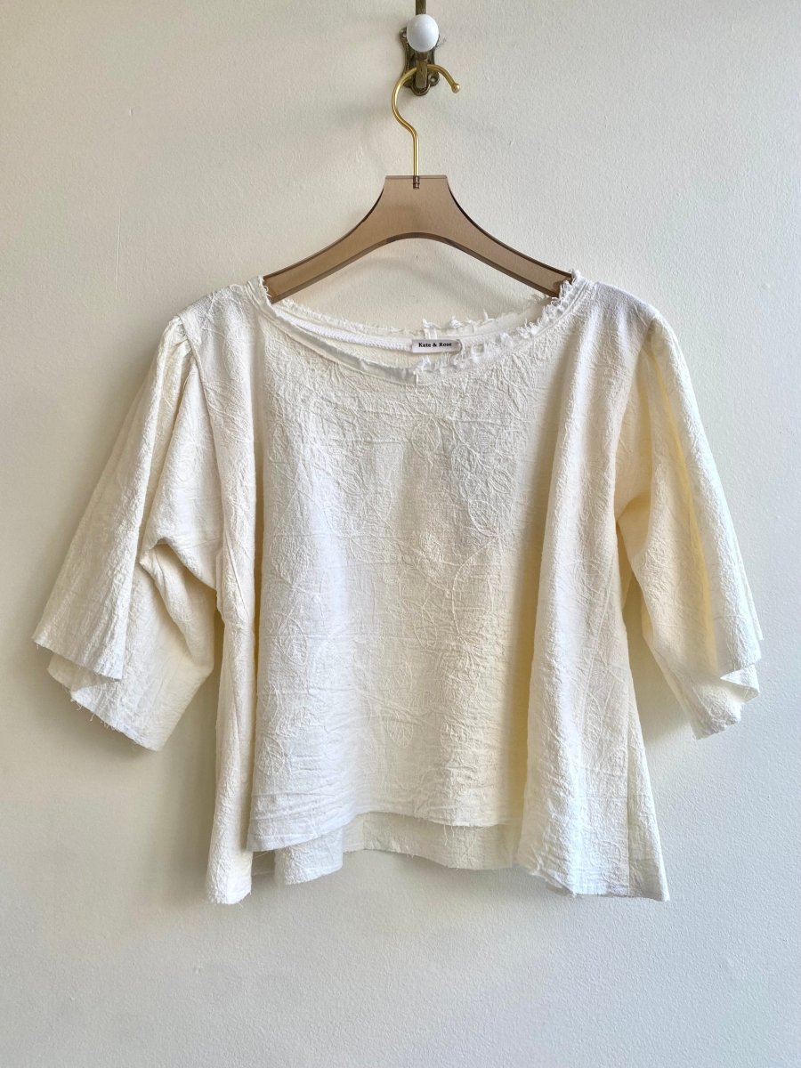 Ivory Embroidered Floral Chemise - Cut Top - Made X Hudson