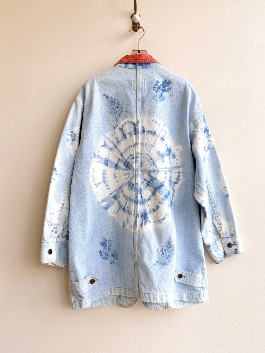 "Zinnia" Distressed Denim Jacket with Flowers and Orange Collar (Reworked) - Made X Hudson