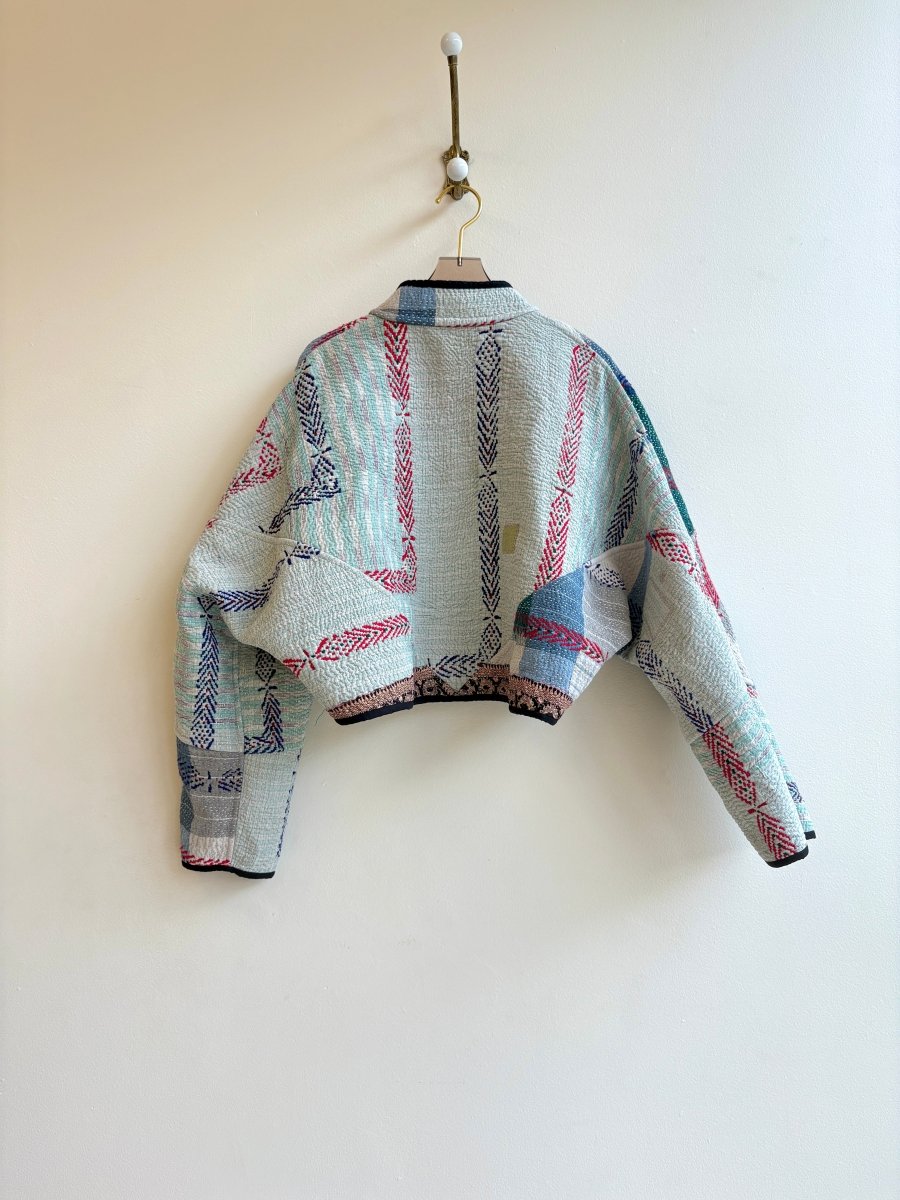 Reversible Kaira Quilted Cropped Jacket in Colors White, Blue, Purple, Green, Red & White, Light Grey, Green, Purple, Red, Peach - Made X Hudson