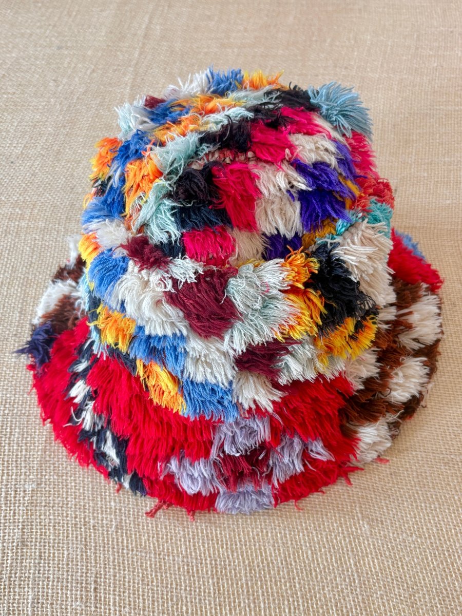 Brown Checkered Print Bucket Hat in Colors Red, Blue, & Yellow - Made X Hudson