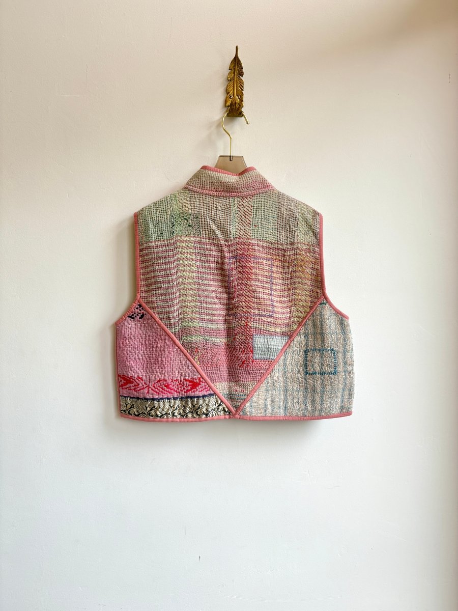 Reversible Kaira Quilted Cropped Vest in Colors Rose, Pale Blue, Lavender & Red, Lime, Purple - Made X Hudson