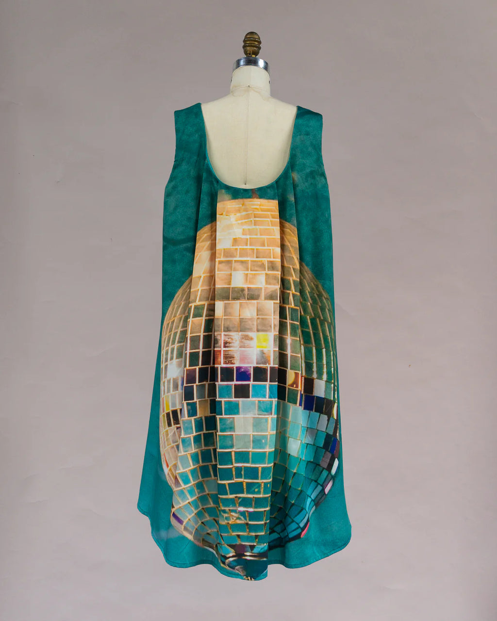 Teal & Yellow Disco Ball Print Watteau Dress - Made X Hudson