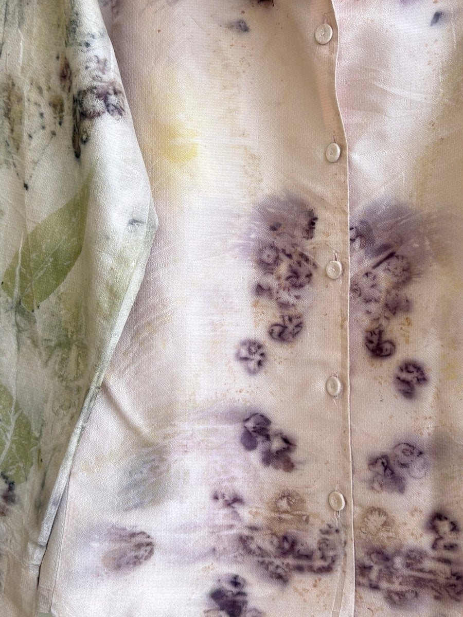 Pale Pink Silk Button Up Shirt/Jacket w/ Covered Buttons (Reworked) - Made X Hudson
