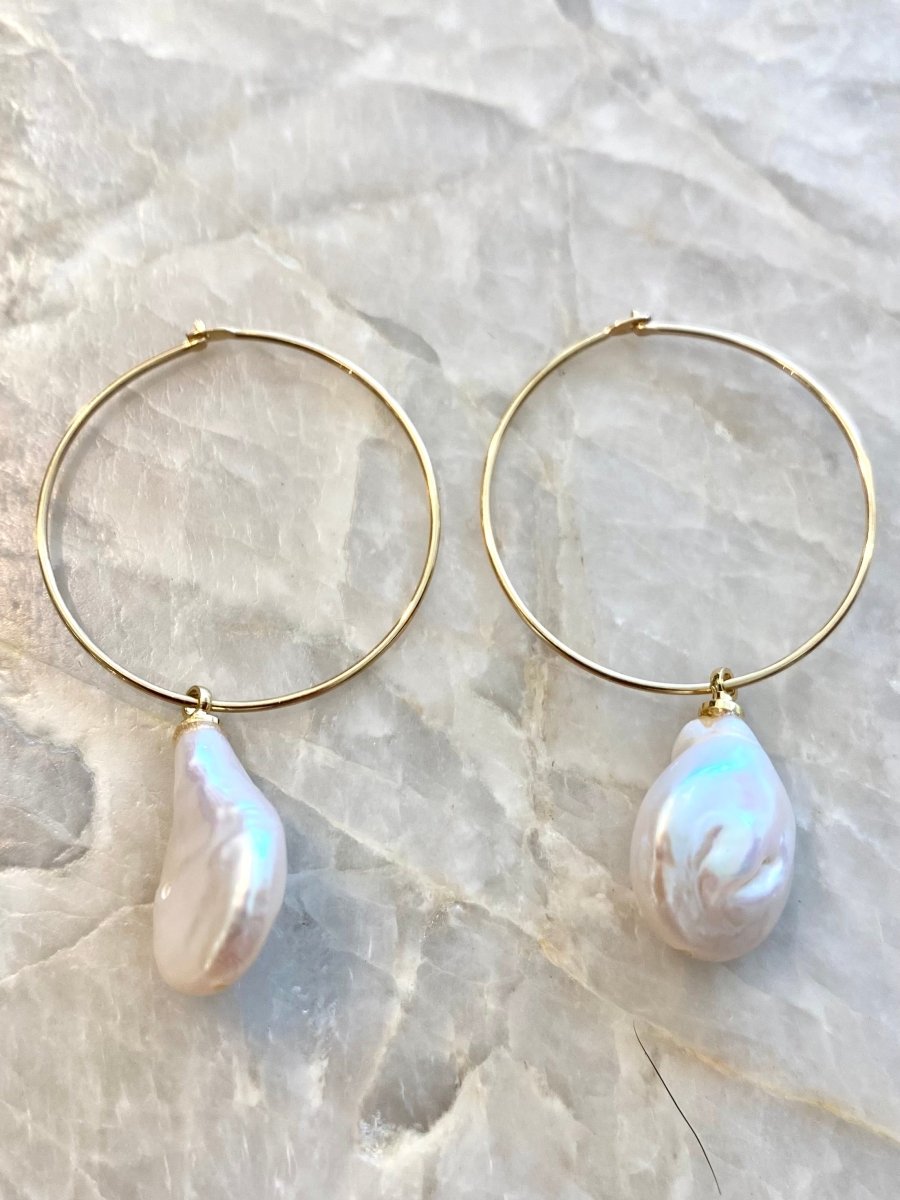 Baroque Pearl Dangler 18k Gold Fill Hoop Earrings (Multiple Colors) - Made X Hudson