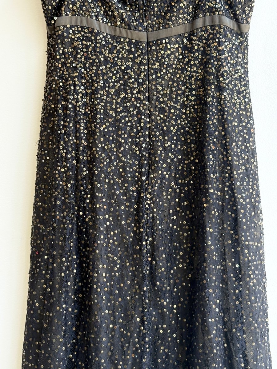Carmen Marc Valvo - Black & Bronze Beaded Dress - Vintage - M