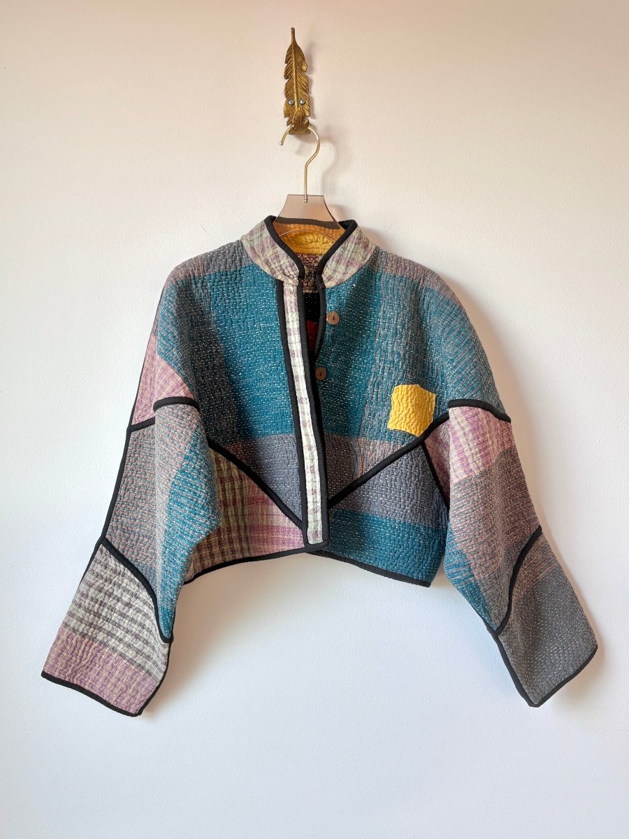Reversible Kaira Quilted Cropped Jacket in Colors Teal, Lavender, Grey & Red, Black, Mustard - Made X Hudson