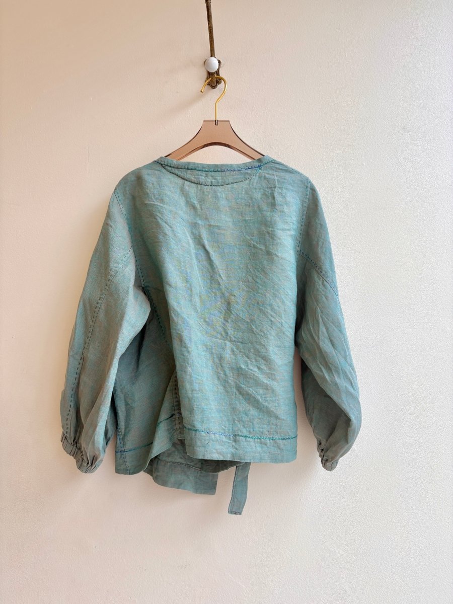 Teal Zero - Waste Single Tie - Front Blouse with Embroidery - Made X Hudson