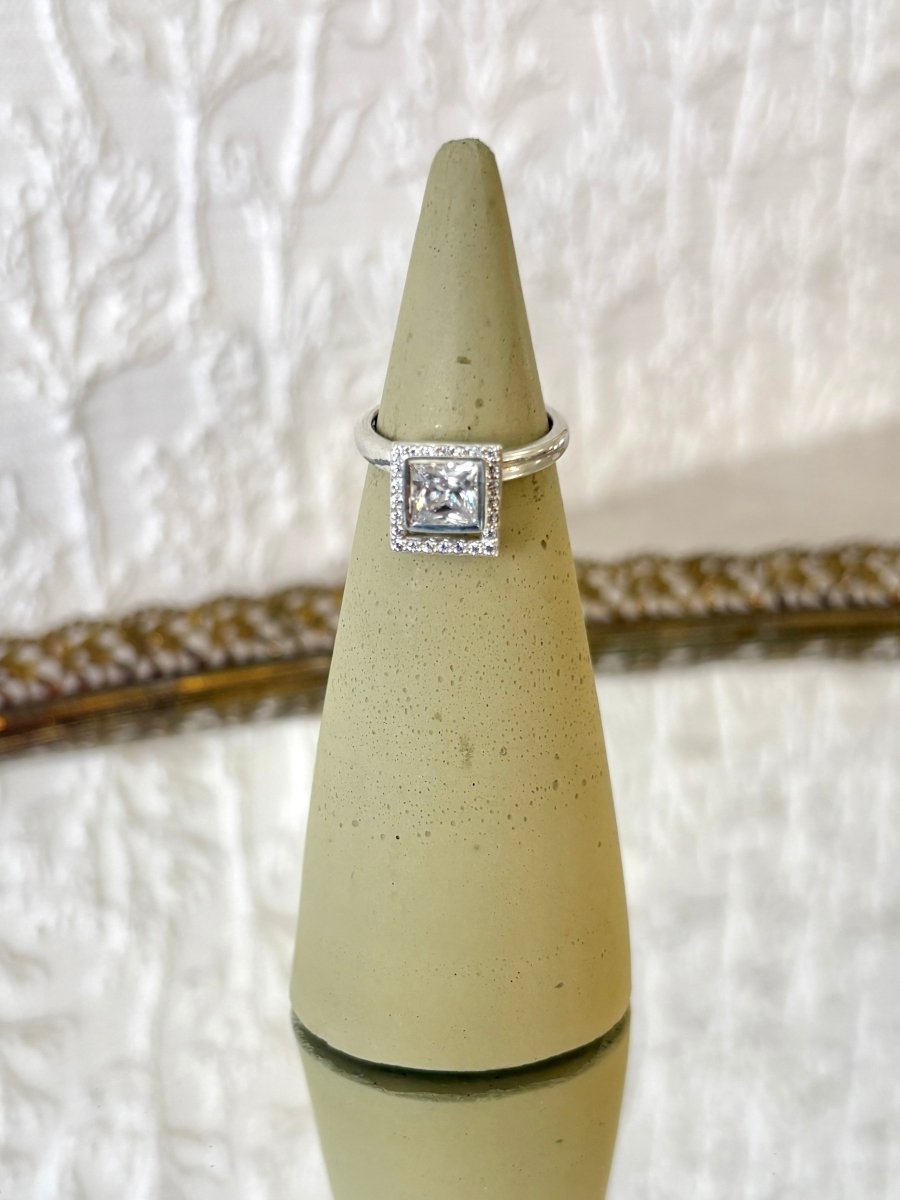 Square Rock - n - Roll Sterling Silver Ring w/ Clear CZ Stone - Made X Hudson