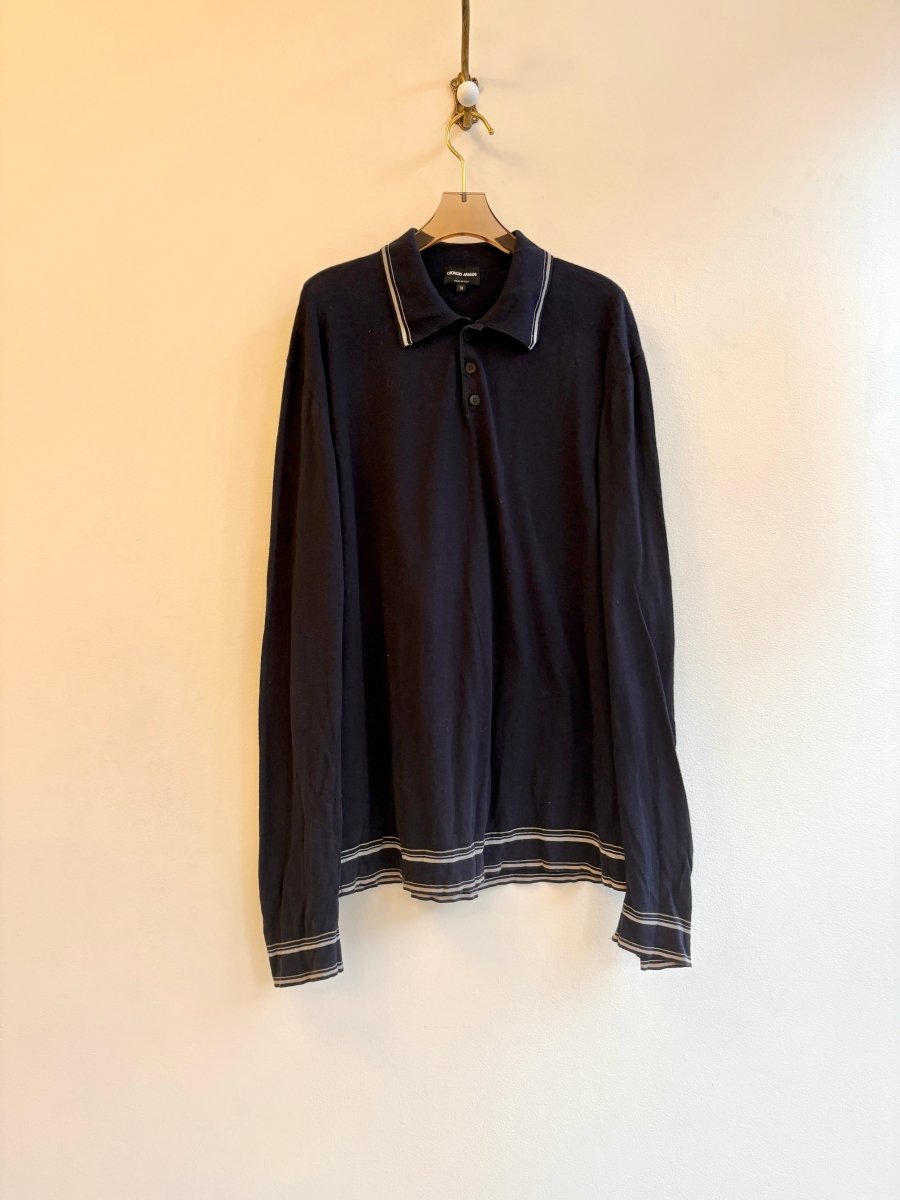 Georgio Armani | Navy & White Sweater w/ Button Front (Vintage) - Made X Hudson