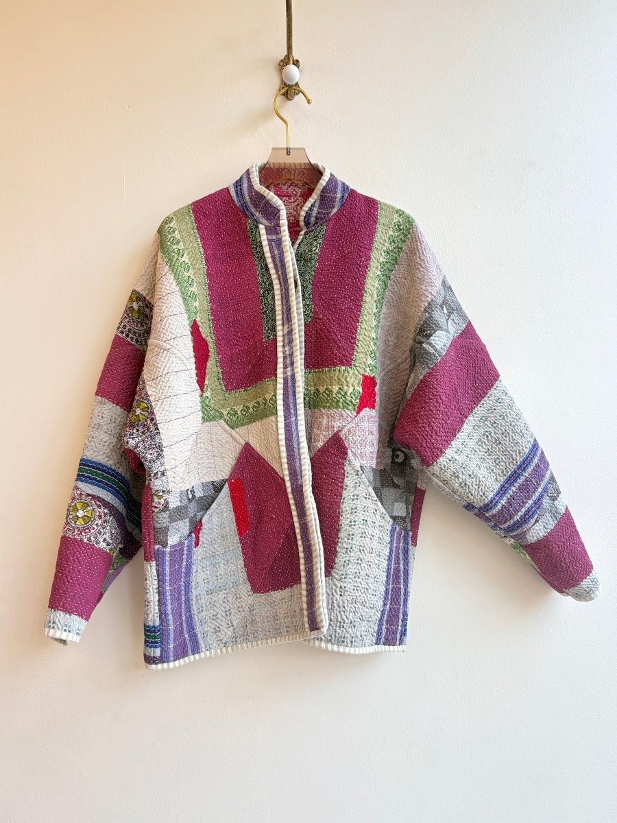 Reversible Ladhiya Quilted Jacket in Colors Cream, Pink & Plum, Lavender, Cream, Green - Made X Hudson