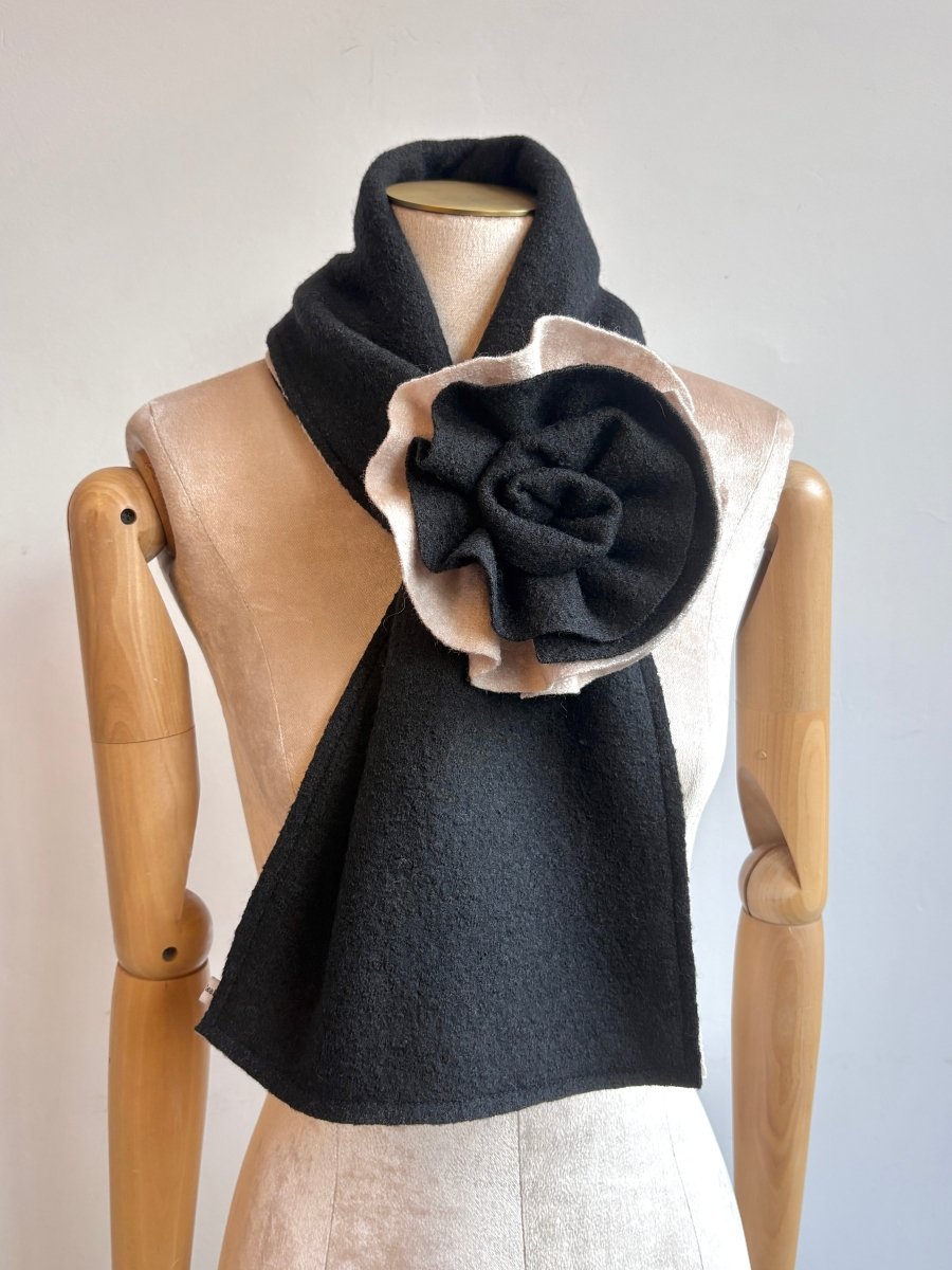 Boiled Wool Neck Wrap | Black & Cream - Made X Hudson