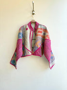 Reversible Kaira Quilted Cropped Jacket in Colors Grey, Purple, Pink, Orange & Grey, Green, Blue, Pink - Made X Hudson