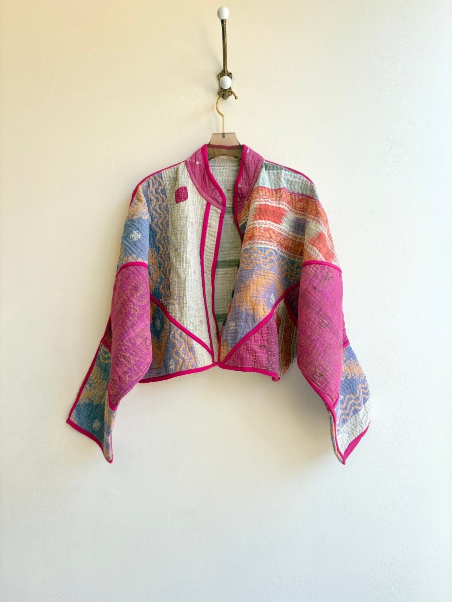 Reversible Kaira Quilted Cropped Jacket in Colors Grey, Purple, Pink, Orange & Grey, Green, Blue, Pink - Made X Hudson