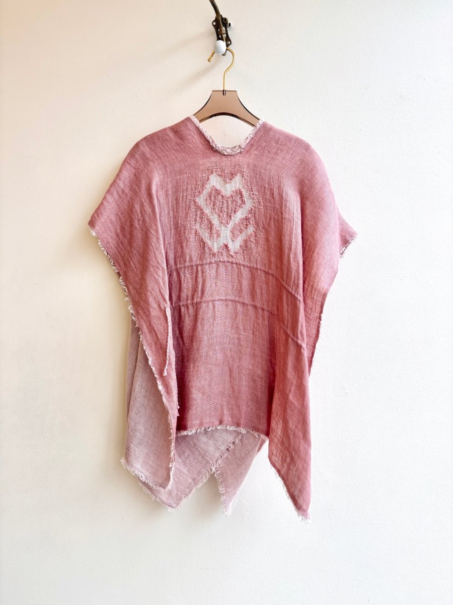 2D Vestment Hand Embroidered Overlapping Wrap Top | Blush and Mauve Linen - Made X Hudson