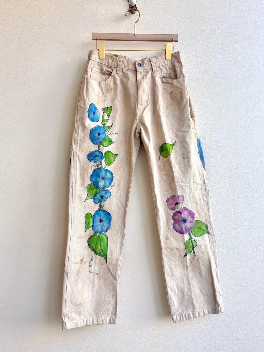 Blue Morning Glory Painter Pants | Hand Painted (Reworked) - Made X Hudson