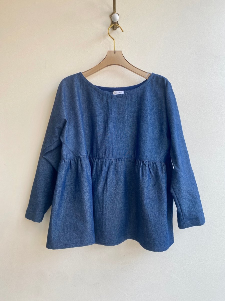 Zero Waste Gathered Top In Denim - Made X Hudson