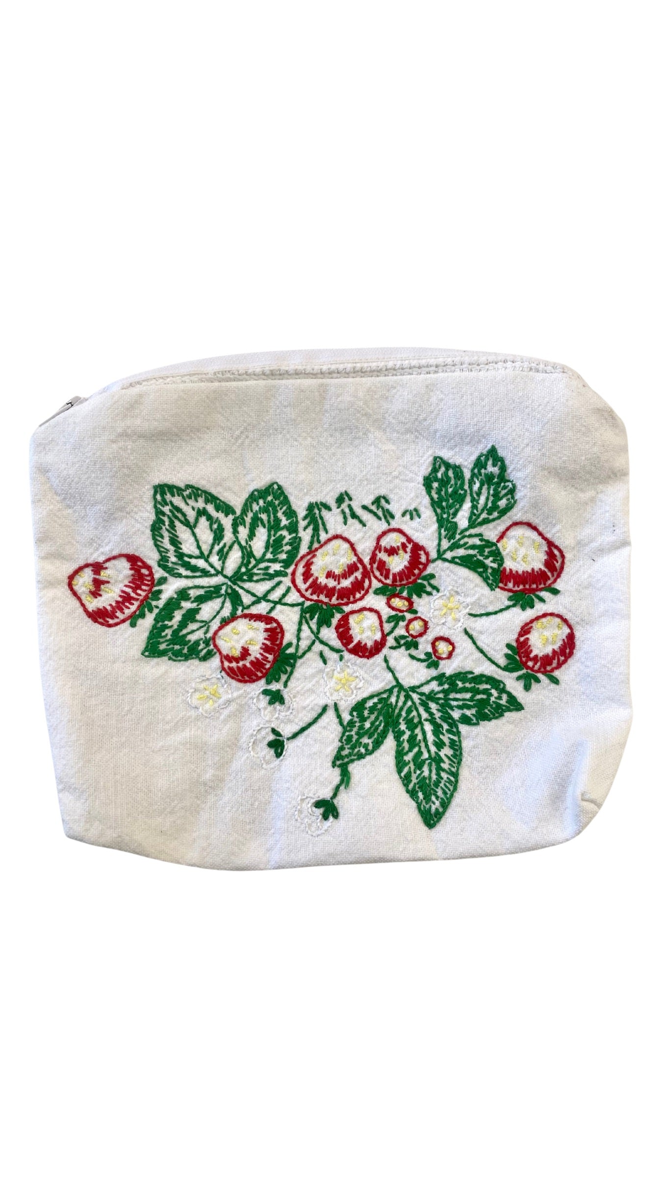 Embroidered Zipper Pouch (Strawberry)