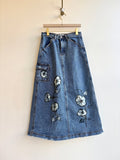 Blue Denim Skirt Bleached Morning Glories w/ Side Pocket (Reworked) - Made X Hudson