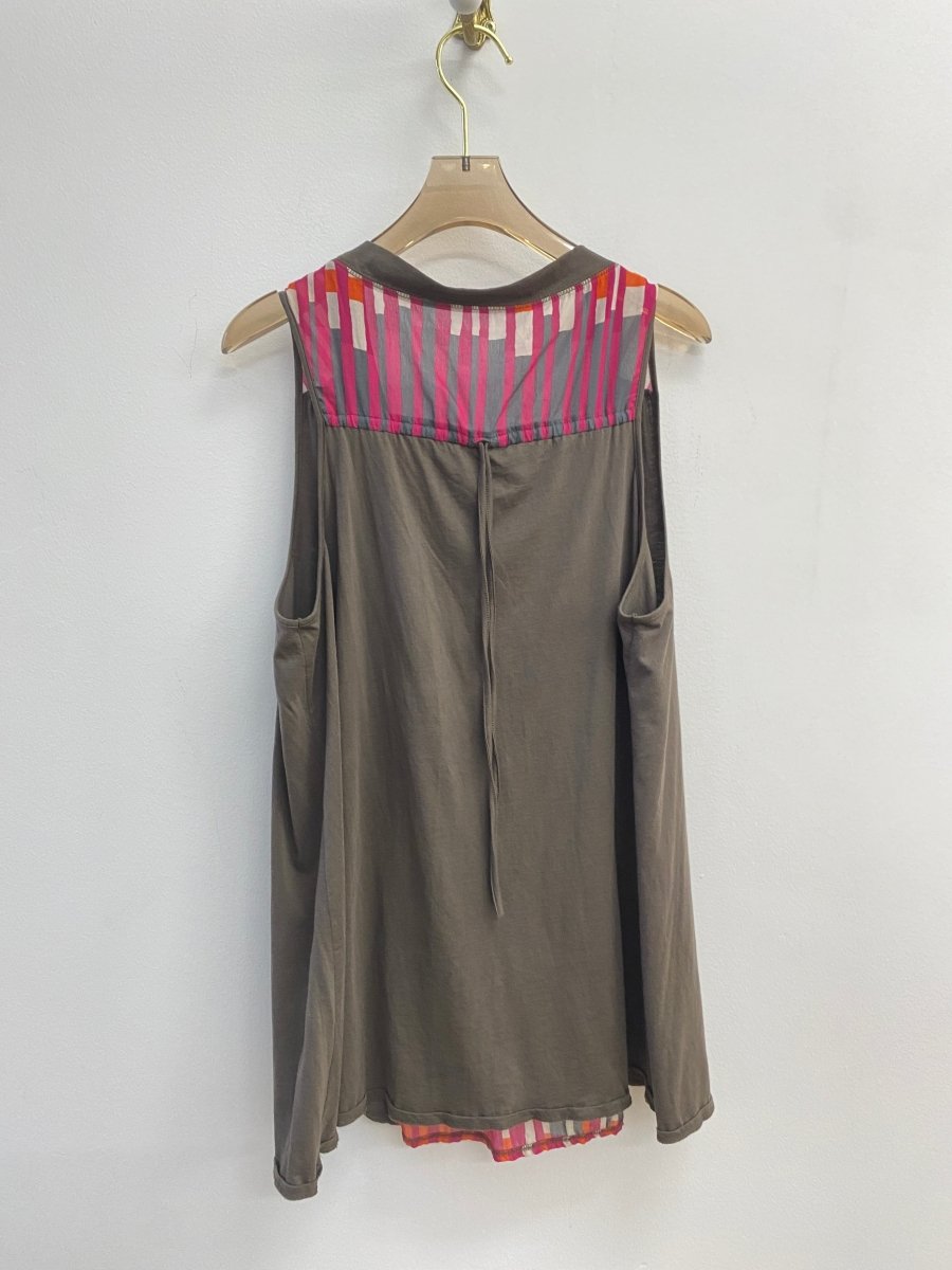 90's Sleeveless Jersey Tunic Top Brown/Magenta/White (Vintage) - Made X Hudson