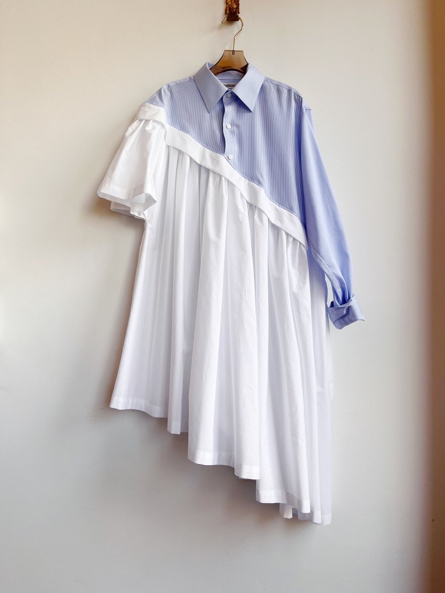 Asymmetric Shirtwaist Dress in Blue Mini - Stripe & White (Reworked) - Made X Hudson
