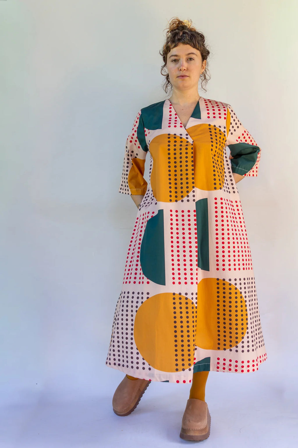Peach, Red, Green, Mustard Dotted Sunrise “Emilie” Dress - Made X Hudson