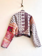 Reversible Kaira Quilted Cropped Jacket in Colors Lavender and Grey Stripes & Mauve, Peach, Cream, Pale Pink - Made X Hudson