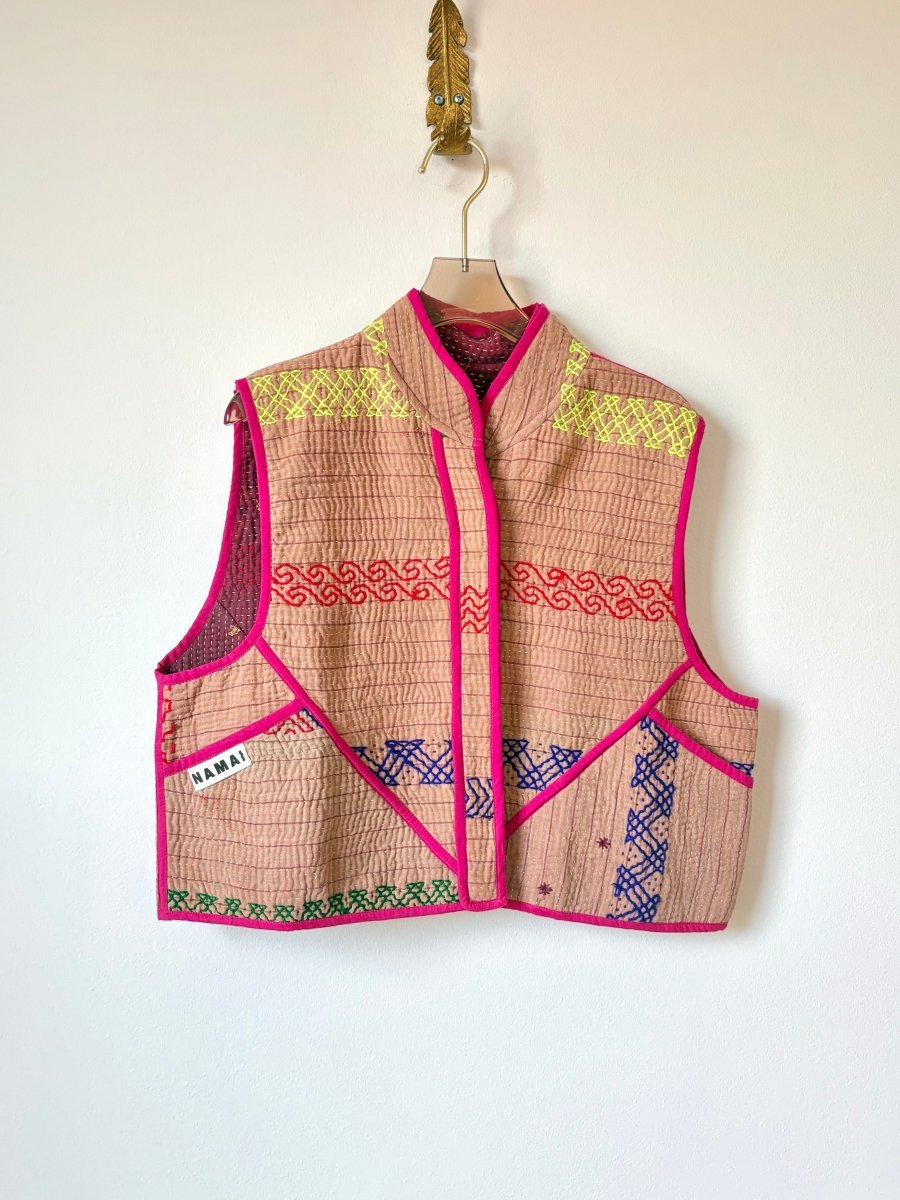 Reversible Kaira Quilted Cropped Vest in Colors Pink Pearl, Pink, Blue, Red, Electric Yellow & Burgundy, Green, Blue, Red - Made X Hudson