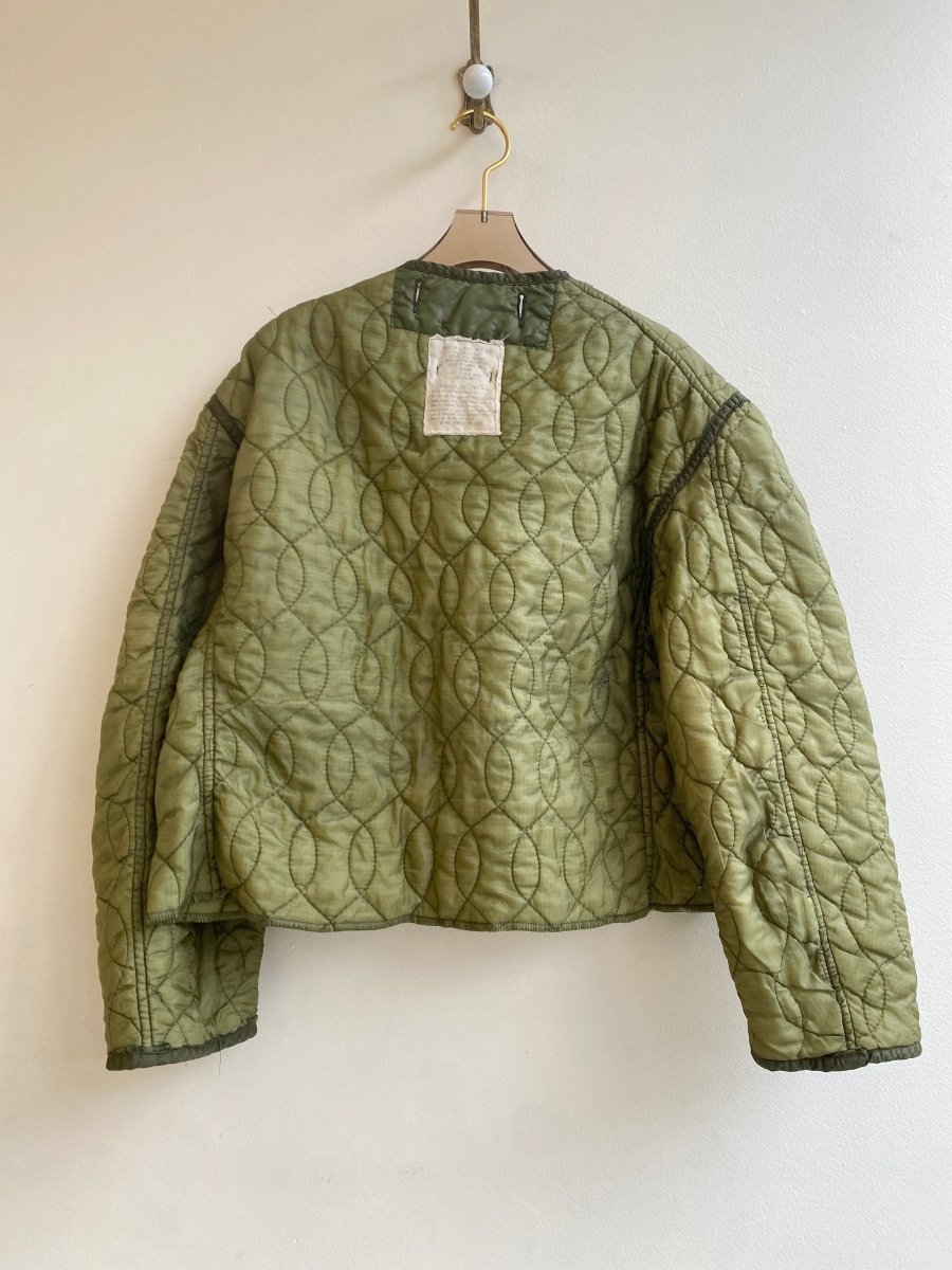 Olive Green Army Liner Quilted Coat w/ Twill Tape Ties (Reworked) - Made X Hudson