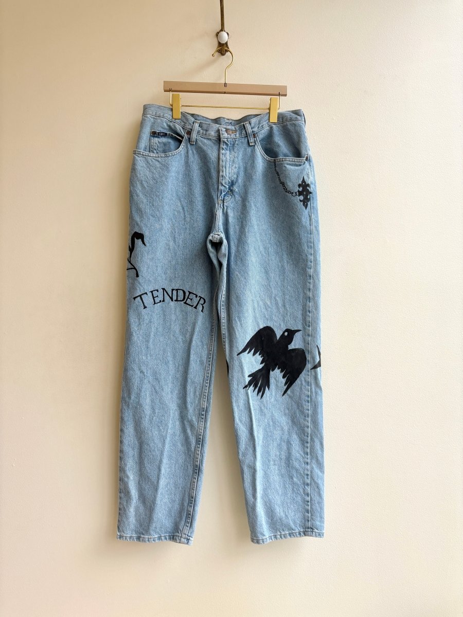 Tender Folk Motif Light Wash Jeans | Hand Painted (Reworked) - Made X Hudson