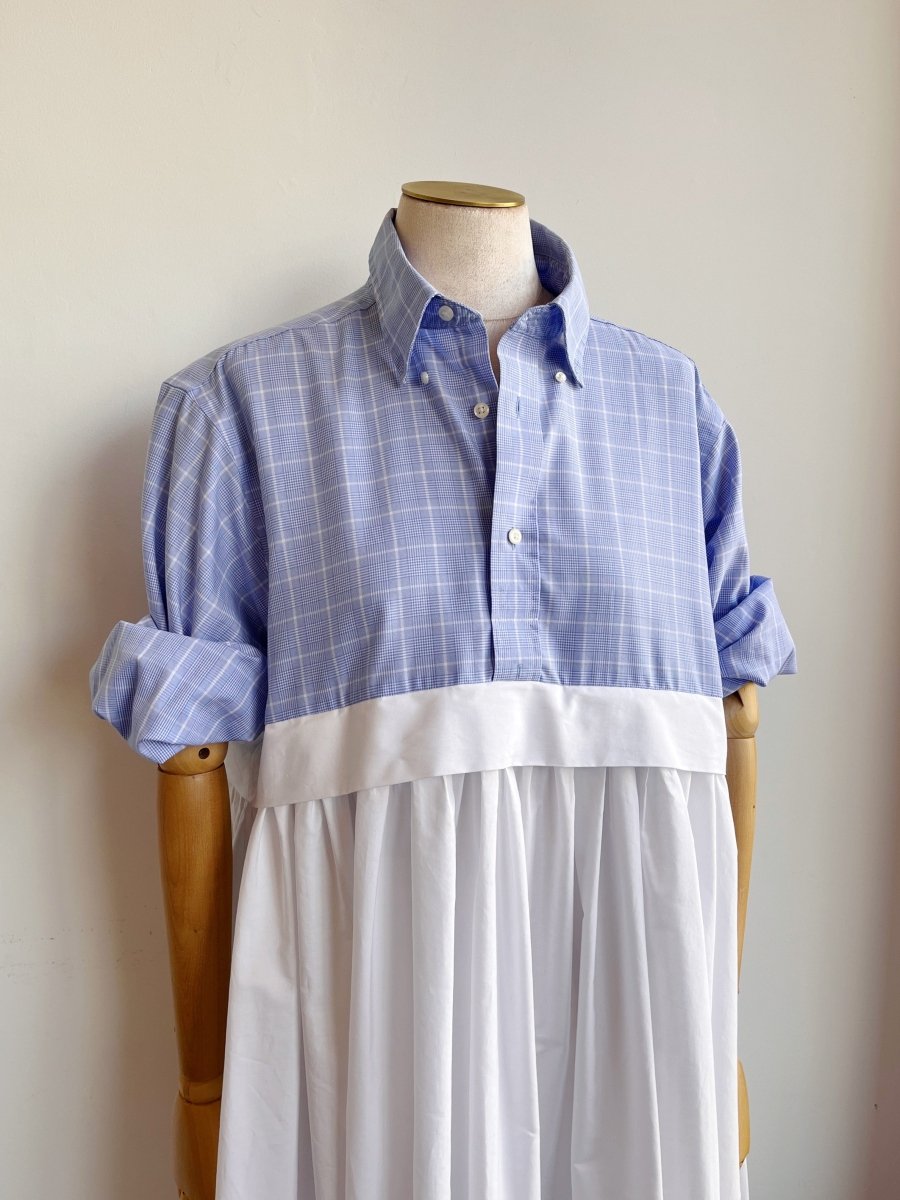 Empire Shirtwaist Dress in Blue Windowpane & White (Reworked) - Made X Hudson