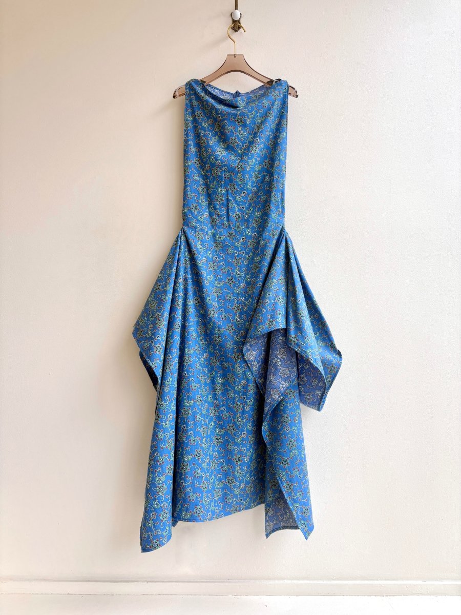 Zero - Waste Dress in Sapphire Blue Floral Vine Print - Made X Hudson
