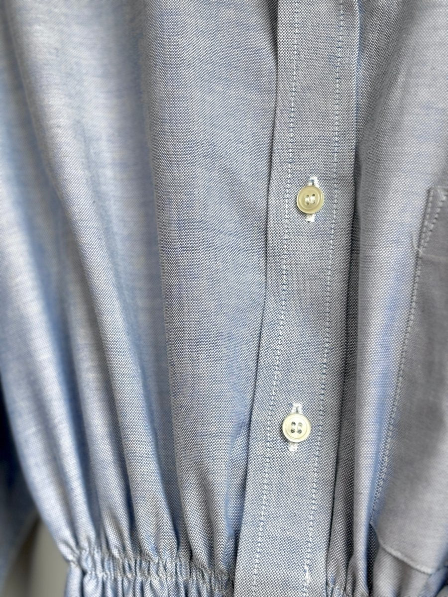 The George Top | Light Blue Button Down Top w/ Smocked Waist (Reworked) - Made X Hudson