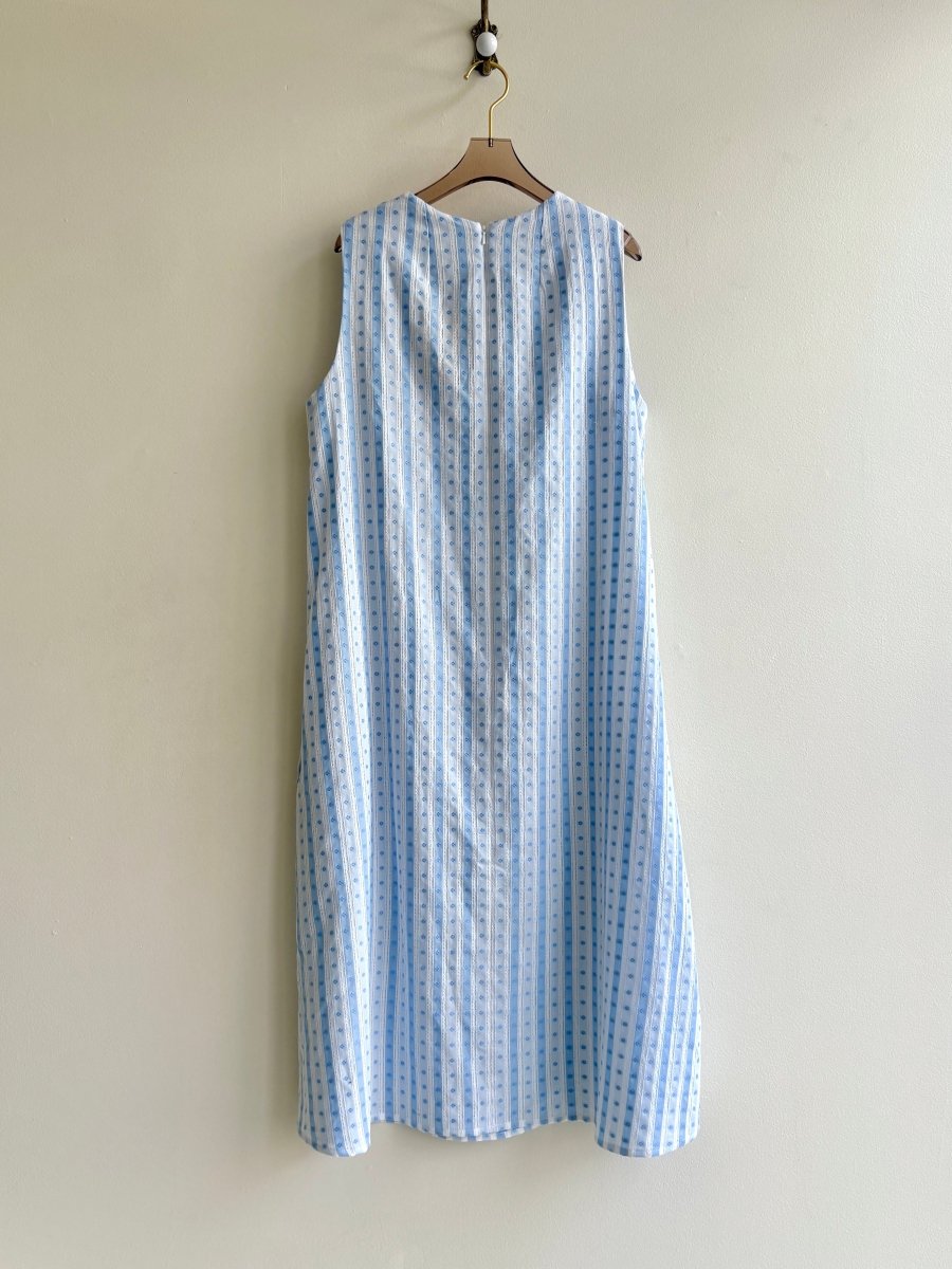 Blue and White Lace Striped Embroidered Chore Dress - Made X Hudson