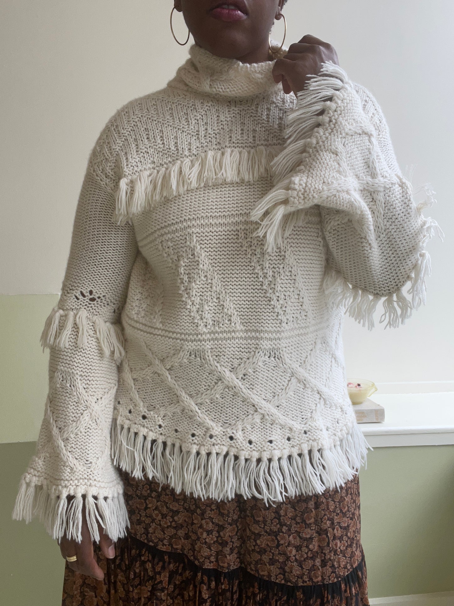 Line | White Knit Fringe Sweater