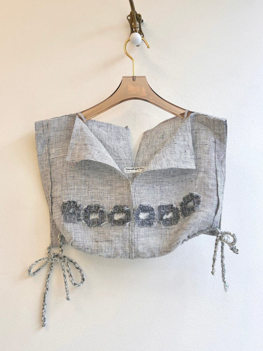 Hand Embroidered Chester with Double V Neck Collar | Black and White Linen - Made X Hudson