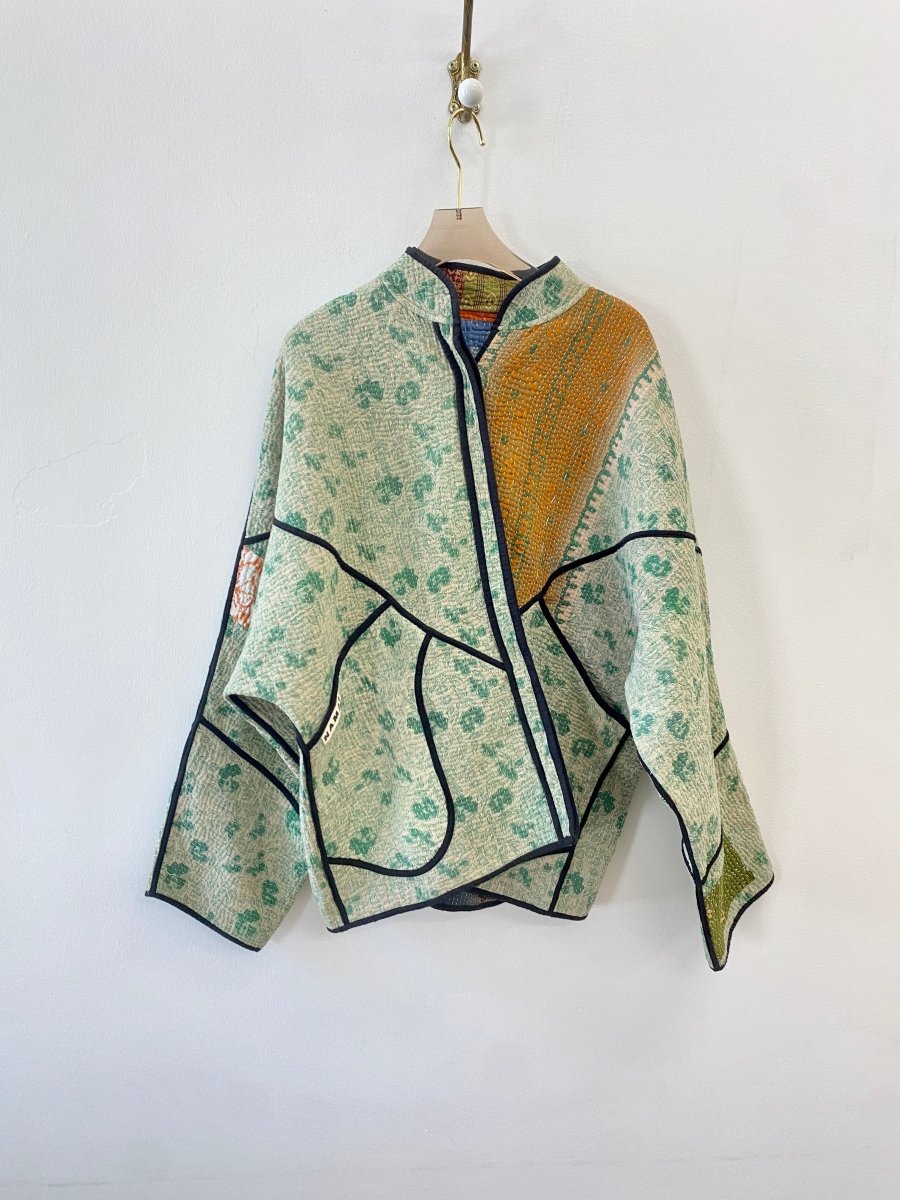 Reversible Ladhiya Quilted Jacket in Colors Orange, Pink, Blue, Green & Orange, Green, Tan - Made X Hudson