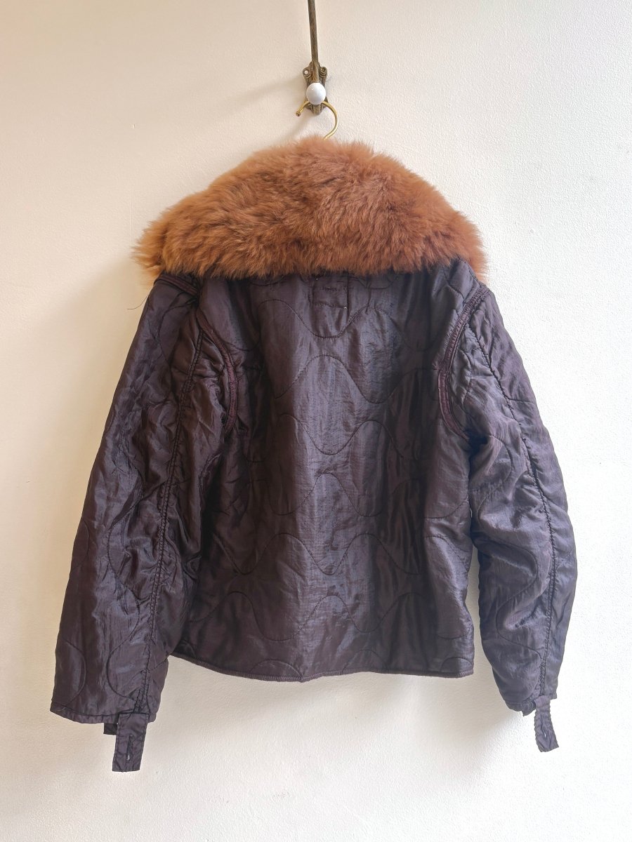 Coco Army Liner Quilted Coat w/ Brown Alpaca Fur Collar & Tan Gold Clasps (Reworked) - Made X Hudson