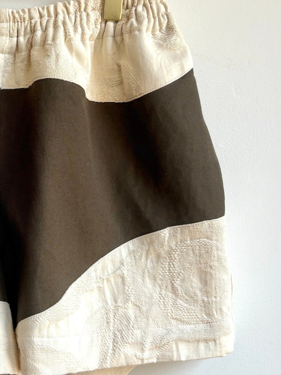 Moss Hemp - Cotton Canvas & Ivory Cotton Brocade Wave Shorts - Made X Hudson