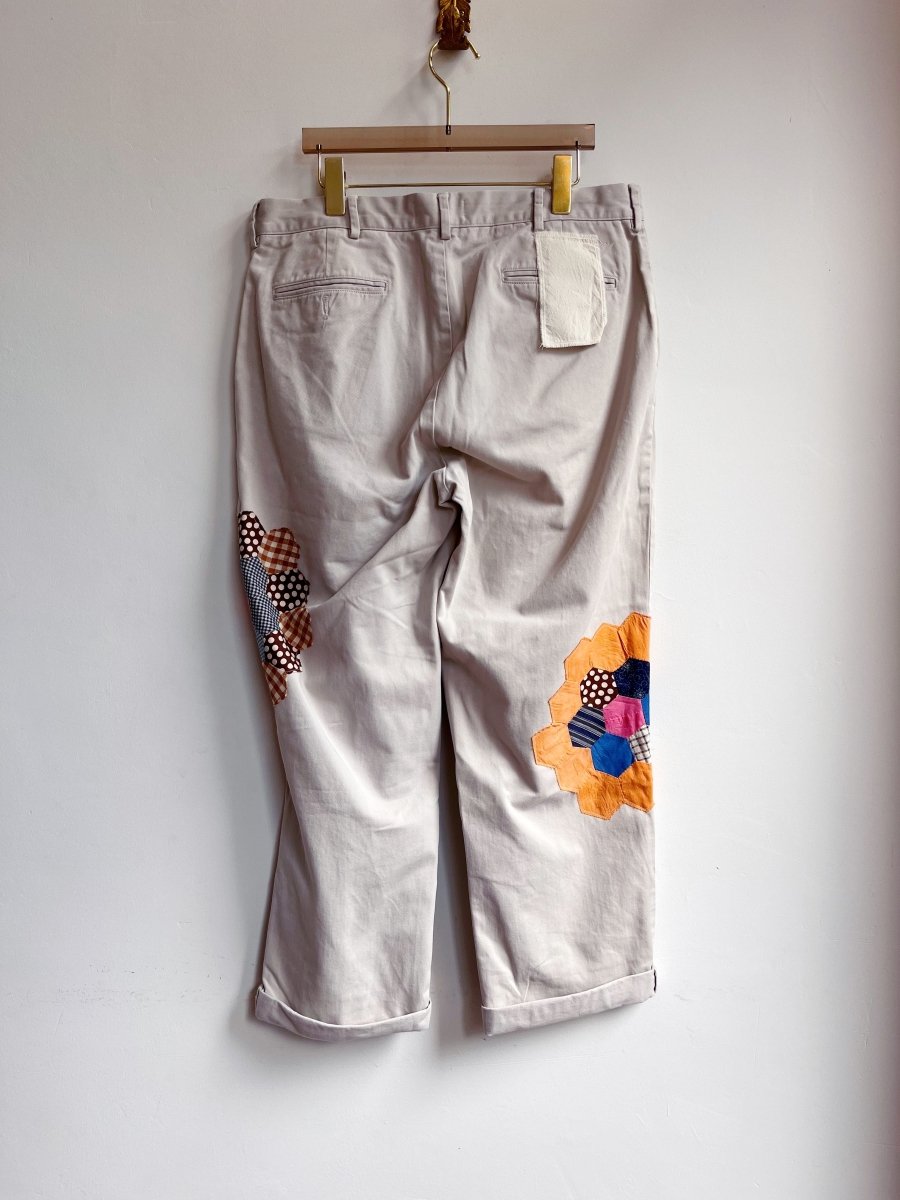 Grandmother’s Garden Quilt Block Applique Chinos w/ Plaid (Reworked) - Made X Hudson