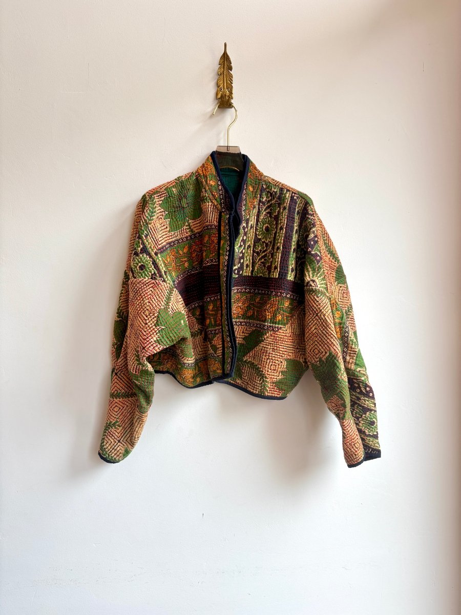 Reversible Kaira Quilted Cropped Jacket in Colors Green, Red, Orange & Green, Tan, Mustard, Charcoal - Made X Hudson