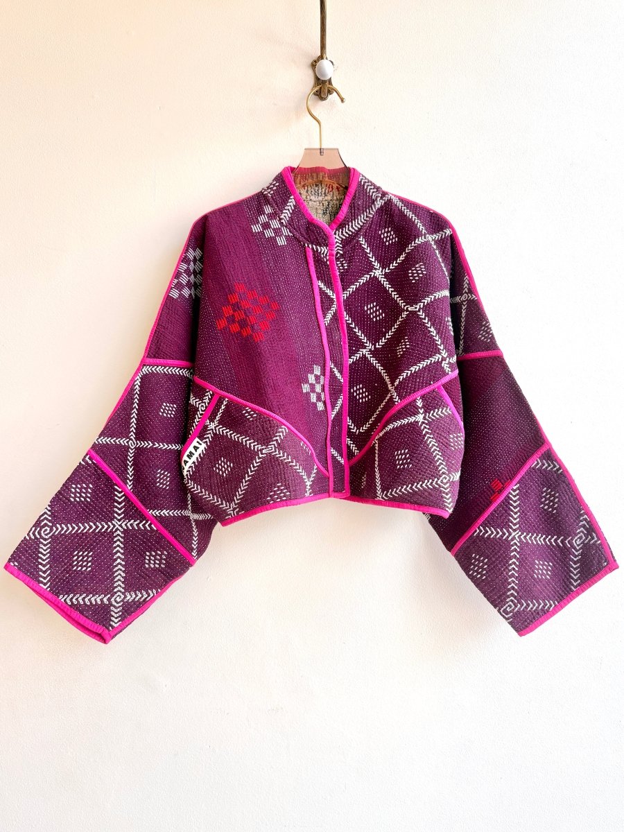 Reversible Kaira Quilted Cropped Jacket in Colors Eggplant, Pink, Cream & Red, Cream, Purple, Yellow - Made X Hudson