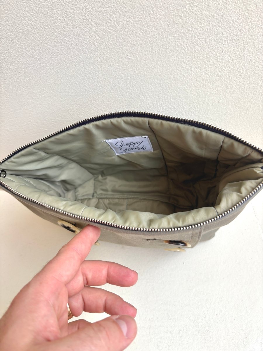 Grey Trench Coat Travel Pouch w/ Bone Buttons (Reworked) - Made X Hudson