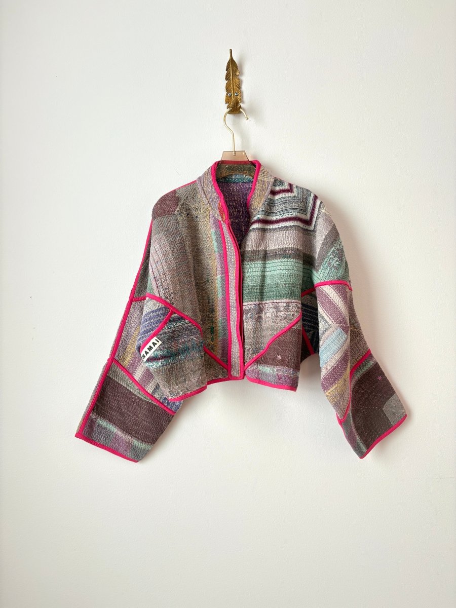 Reversible Kaira Quilted Cropped Jacket in Colors Sage, Lilac, Purple, Bright Pink & Purple, Teal, Blue - Made X Hudson