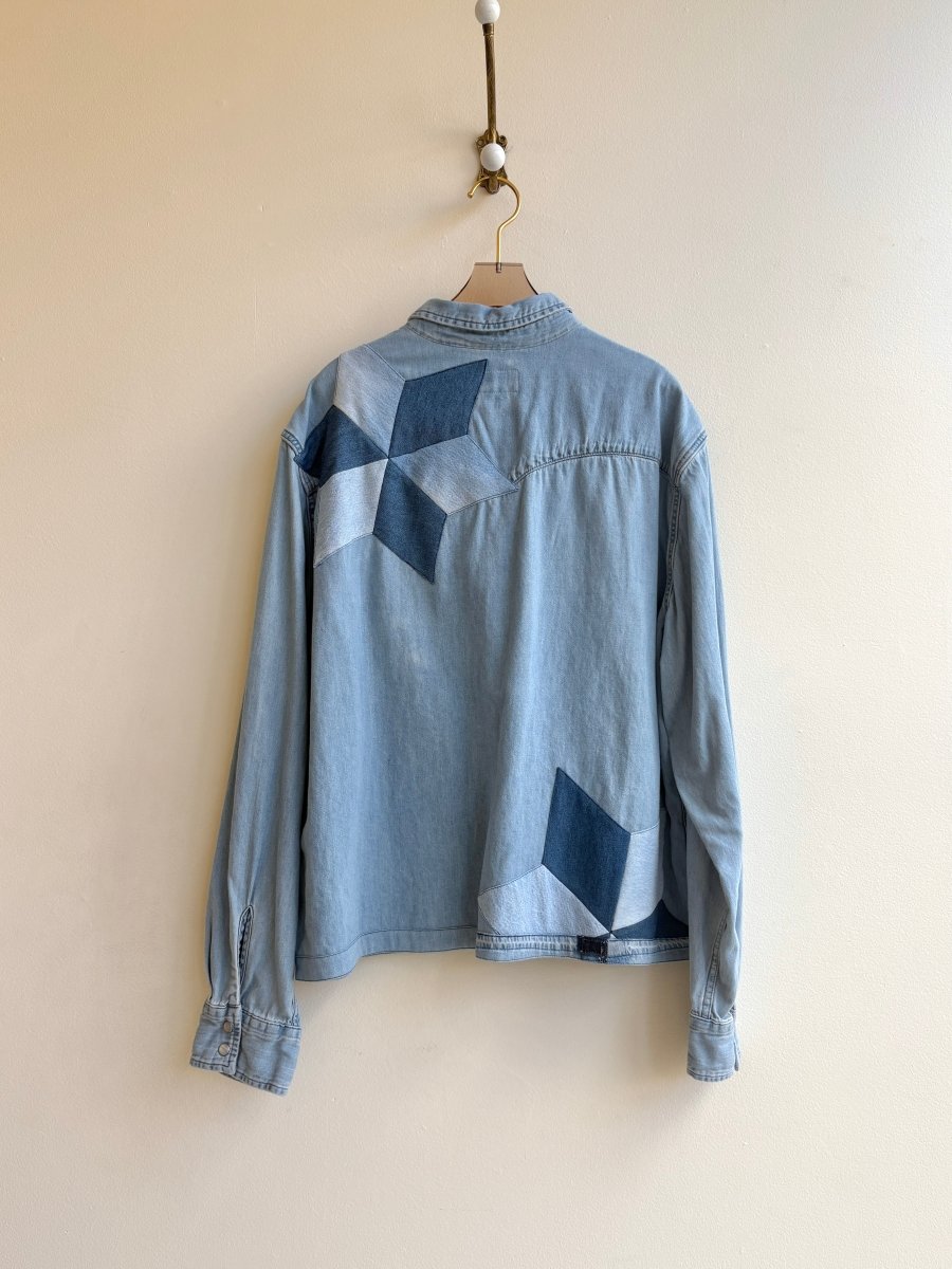 3 Quilted Star & Patched Pockets Denim Shirtjacket (Reworked) - Made X Hudson